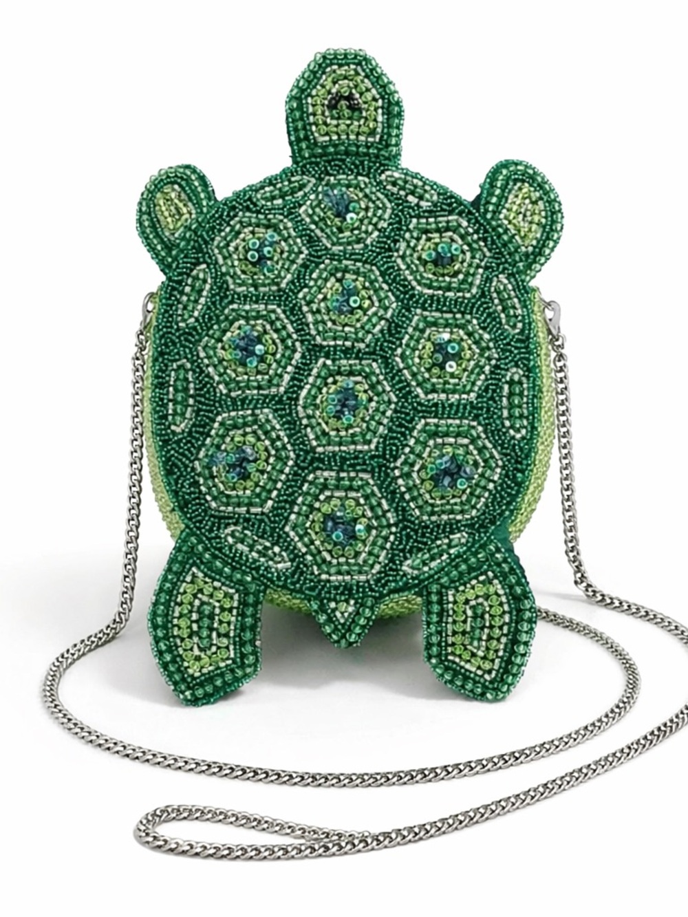 Green Beaded Turtle Crossbody Bag